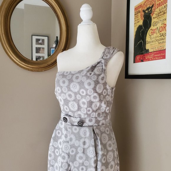 Anthropologie Moulinette Soeurs One Shoulder Silver Brocade Dress 2 - Picture 7 of 16